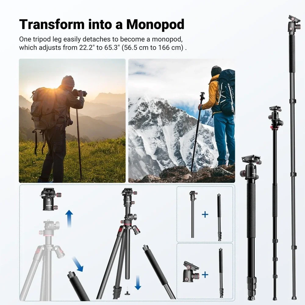 Neewer TP63 90 Inch Camera Tripod Monopod Aluminum Ball Head DSLR Video Stand
